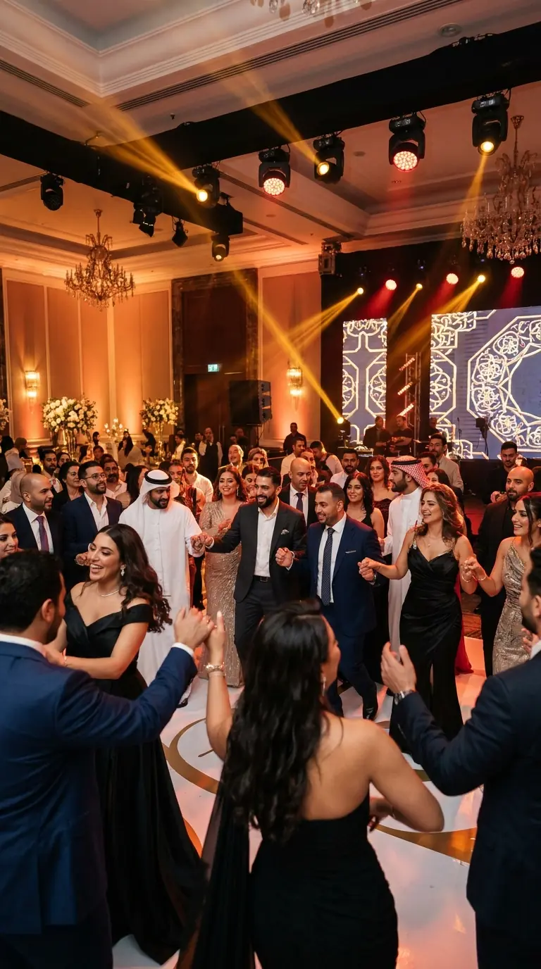 Packed Arabic wedding dance floor with moving lights — Layaly Indiana Indianapolis