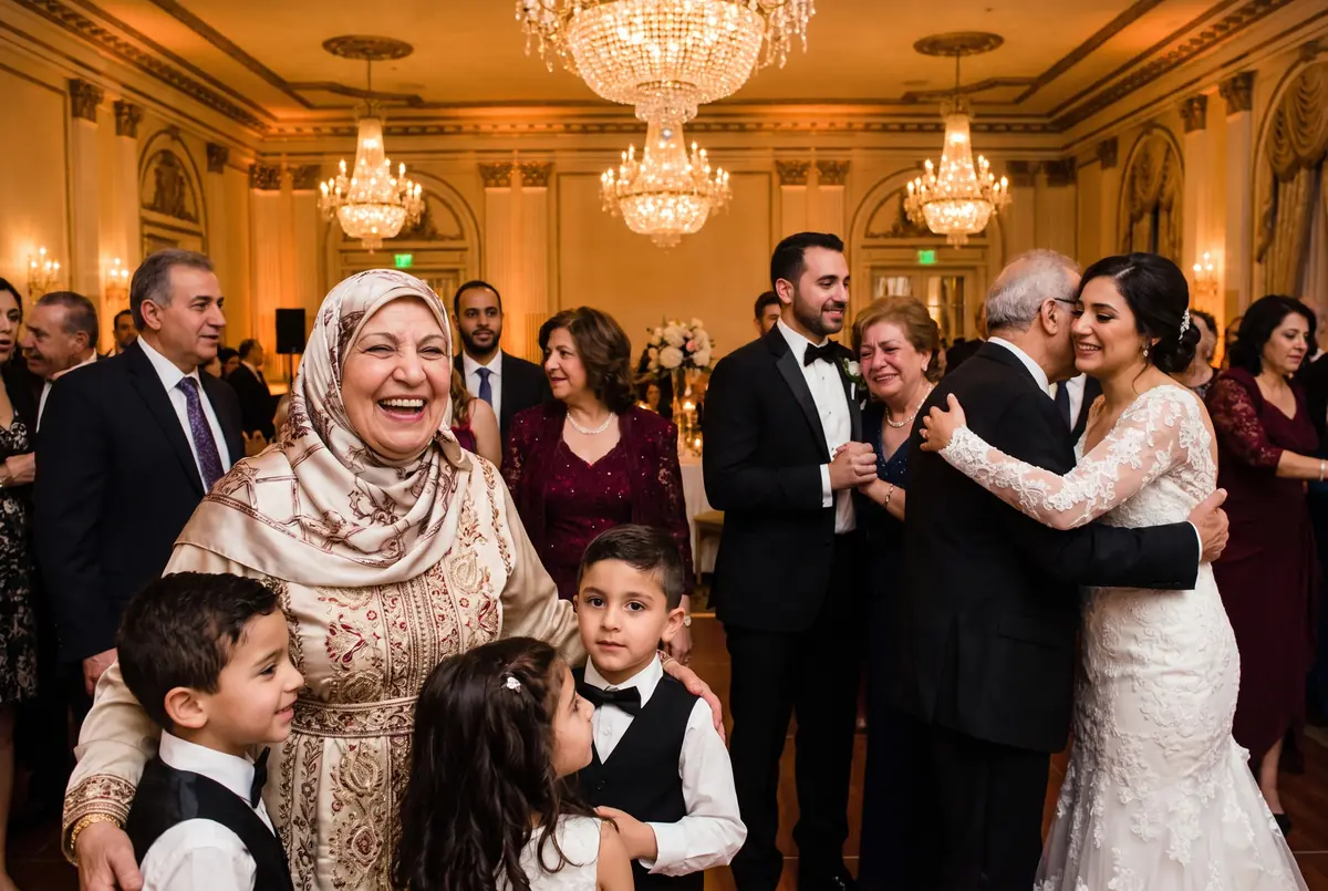 Arab-American family joyfully celebrating at wedding — Layaly Indiana