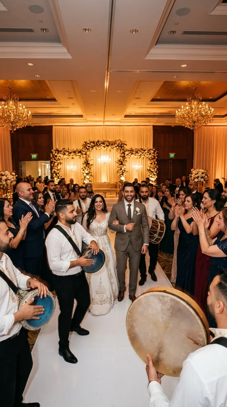 Arabic bridal Zaffa procession with dhol drummers — Layaly Indiana